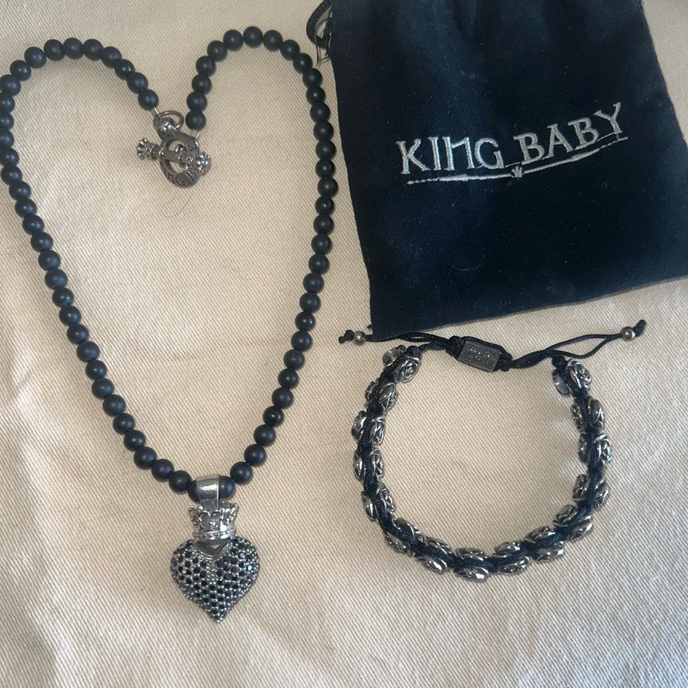 King Baby Black Heart Necklace and Rose Bracelet